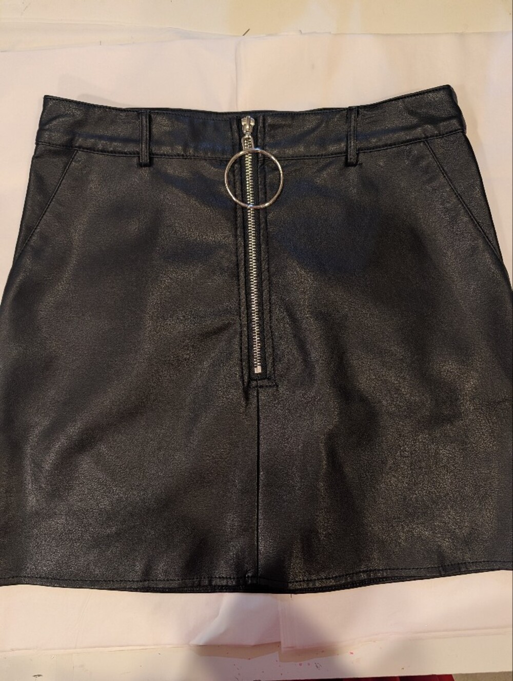 Black Faux Leather Mini Skirt with Front O-Ring Zip sexy goth punk going out